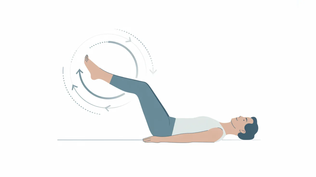 Minimalist fitness illustration of leg circles exercise highlighting controlled movement and core stability